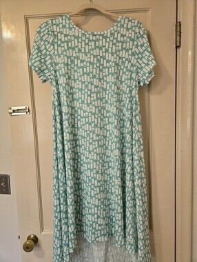 Lularoe Carly Medium Short Sleeve Tunic Dress in Mint & White